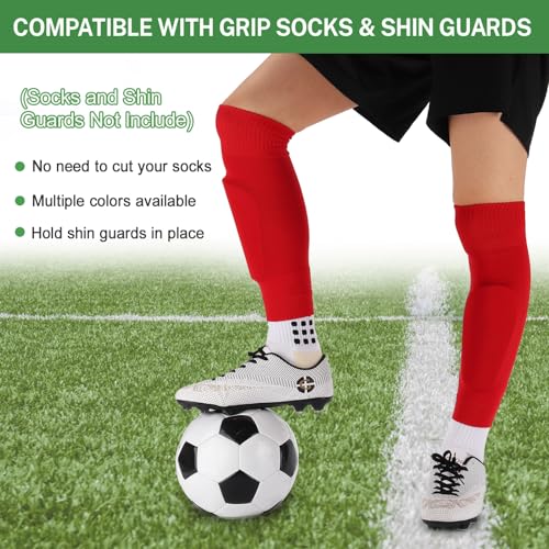 Ultrafun 3 Pairs Leg Sleeves, Pre-cut Soccer Sleeves Compatible with Grip Socks, Shin Guards Sleeves for Soccer, Football, Basketball, Rugby (Red, L) - Image 4