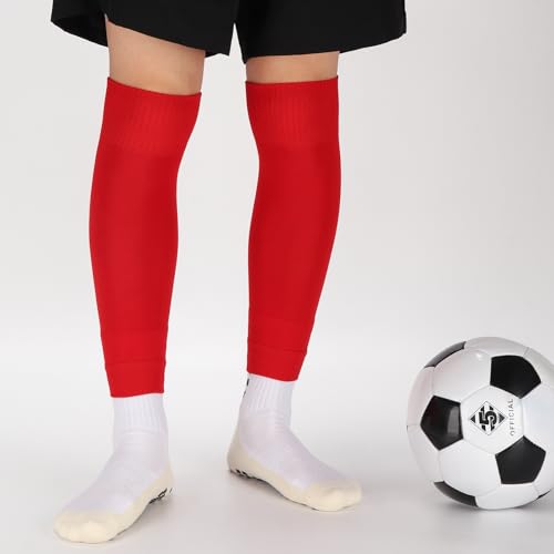 Ultrafun 3 Pairs Leg Sleeves, Pre-cut Soccer Sleeves Compatible with Grip Socks, Shin Guards Sleeves for Soccer, Football, Basketball, Rugby (Red, L) - Image 3