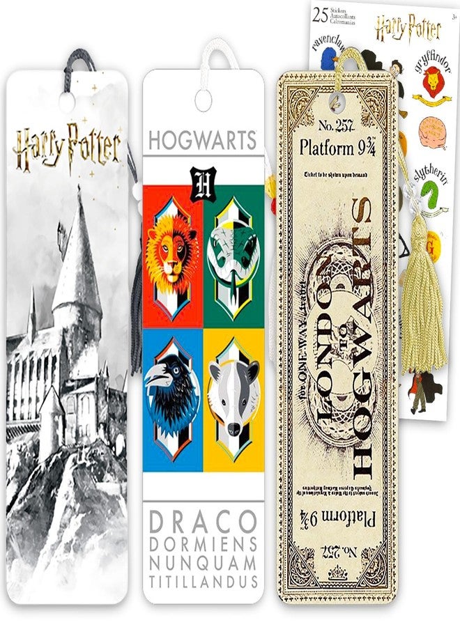 Harry Potter Bookmark Set - Bundle with 3 Bookmarks Featuring Book Covers, Hogwarts Castle, More Plus Stickers | Harry Potter School Supplies for Boys Girls Kids - Image 1