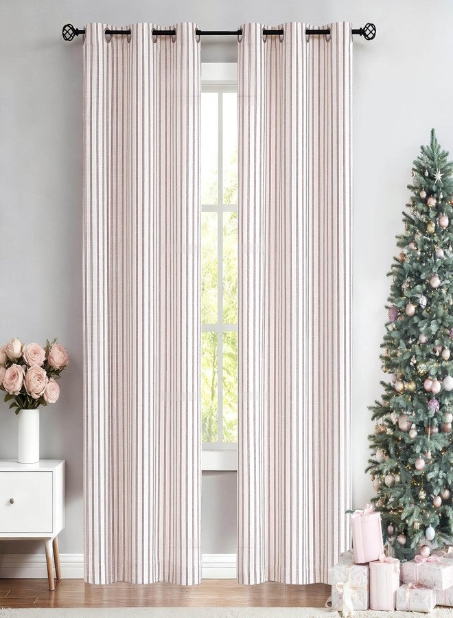 Randall Xmas Red Striped Printed Semi-Sheer Curtains Framhouse Linen Blend Yarn Dyed Heavy Window Treatment Drapes for Living Room/Bedroom, Light Filtering Modern Grommet Curtains,2 Panels, 40"x95"x2 - Image 1