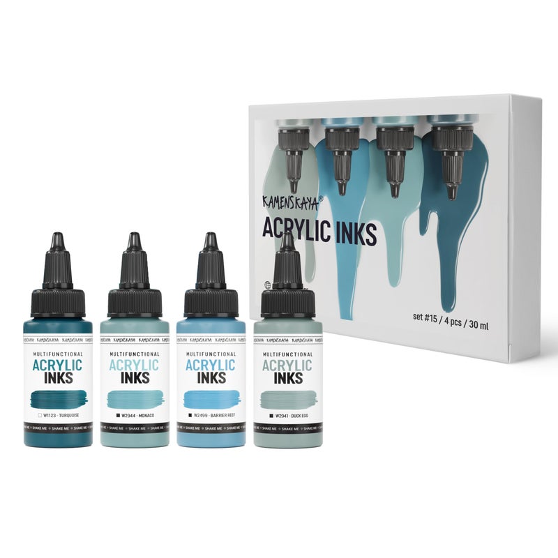 Kamenskaya Acrylic Inks for Artists - Acrylic Ink Set, Color Combination #15-4 pcs. 1 Fl Oz (30 ml) Each - Image 1