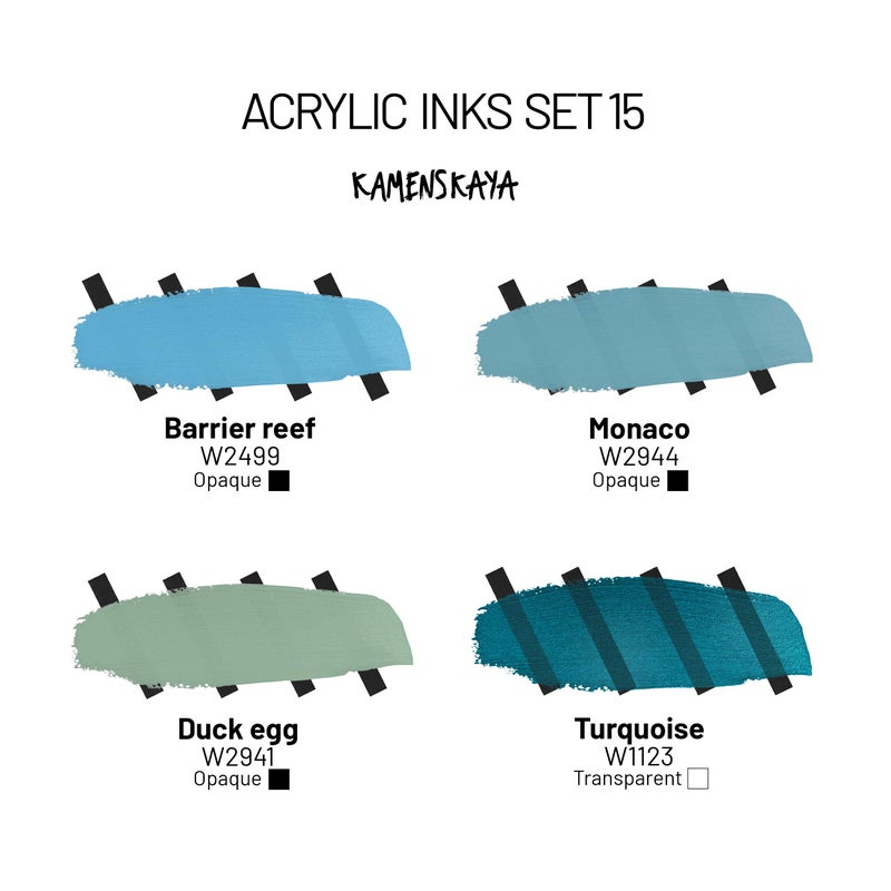 Kamenskaya Acrylic Inks for Artists - Acrylic Ink Set, Color Combination #15-4 pcs. 1 Fl Oz (30 ml) Each - Image 2