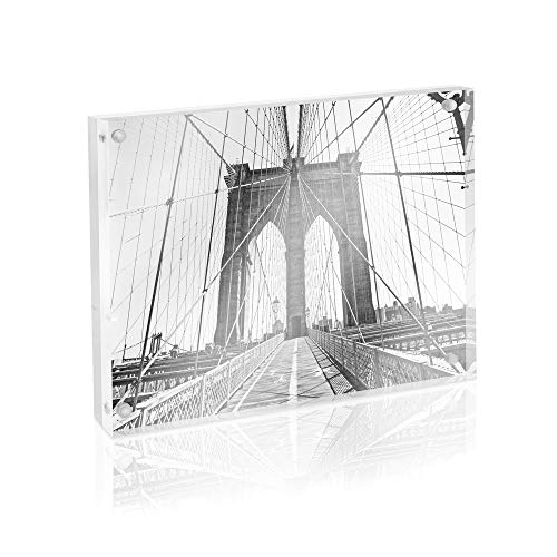 Isaac Jacobs Isaac Jacobs 6 x 8 Super Thick 28MM Thickness Clear Acrylic Magnetic Block Picture Frame DoubleSided Frameless Freestanding Floating Photos for Desktop  Tabletop Display 6x8  - Image 1