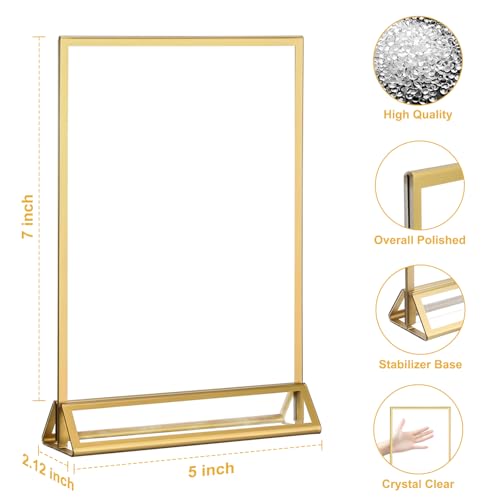 EHWINE 14 Pack 5×7 Clear Acrylic Sign Holder with Gold Borders and Vertical Stand, Double Sided Table Menu Holders Picture Frames for Wedding Table Numbers, Restaurant Signs, Photos and Art Display - Image 4