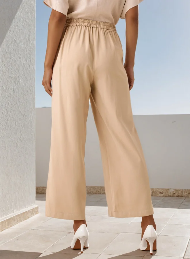Splash FAV Regular Fit Twill Wide-Leg Trousers with Pockets