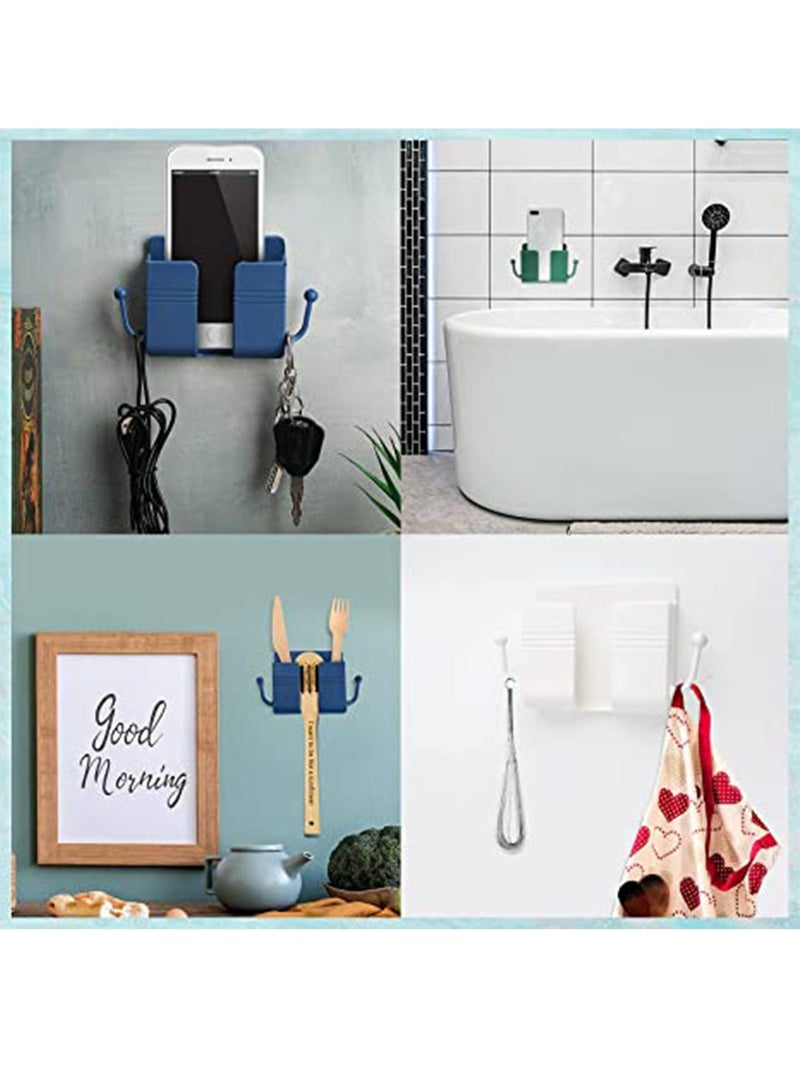 6 Pieces Wall Mount Phone Holder, Self-Adhesive Wall Beside Organizer Storage Box, Plastic Charging Phone Stand Remote Wall-Mounted Phone Brackets Holder for Bedroom Toilet Office - Image 2