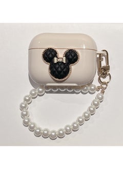 For AirPods 4 Headphone Set Cartoon Diy Doll Pendant Apple 1/2 Generation/pro2 Bluetooth Soft Case Bracelet-Color:Beige Soft Shell + Pendant-black Mickey Head-Model:AirPods Pro2 (protective Cover)