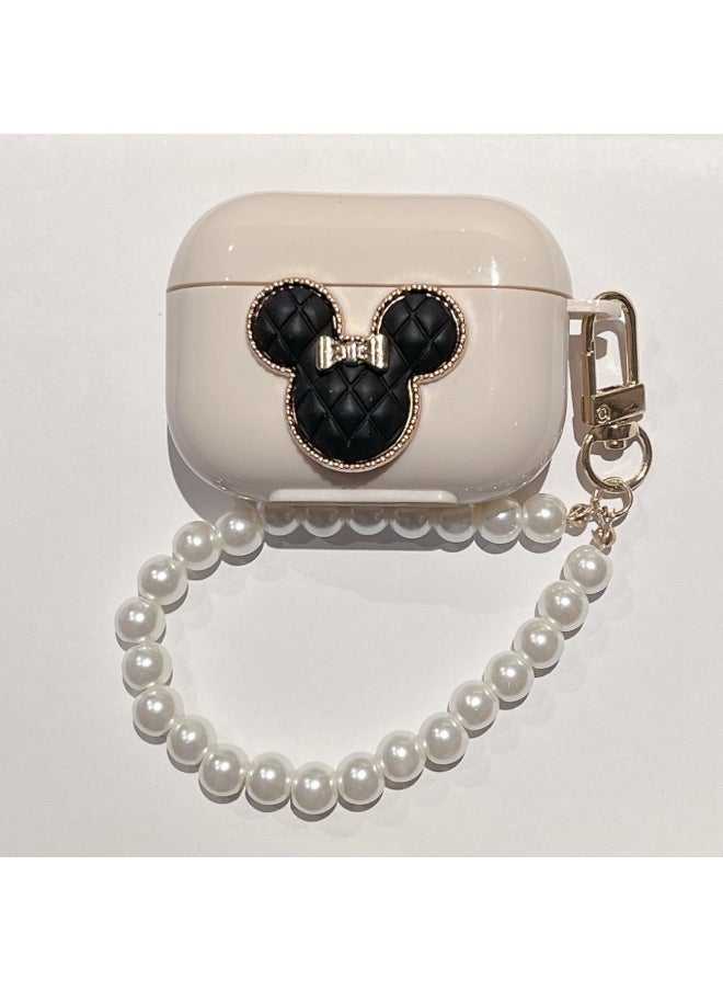 Generic - For AirPods 4 Headphone Set Cartoon Diy Doll Pendant Apple 1/2 Generation/pro2 Bluetooth Soft Case Bracelet-Color:Beige Soft Shell + Pendant-black Mickey Head-Model:AirPods Pro2 (protective Cover) - Image 1