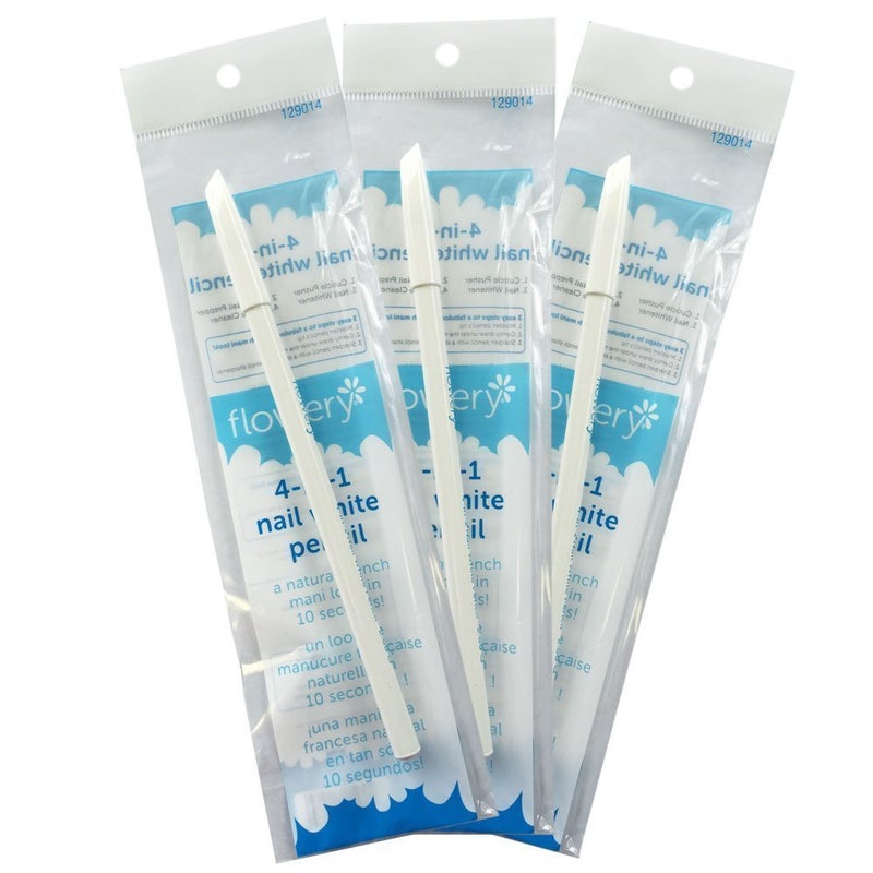 Flowery Flowery Nail White Pencil with Cuticle Pusher Cap - Set of 3 