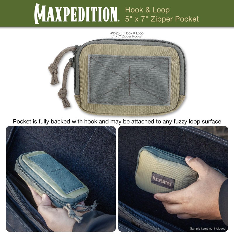 Maxpedition Hook-and-Loop 5-Inch x 7-Inch Zipper Pocket (Khaki-Foliage) - Image 3