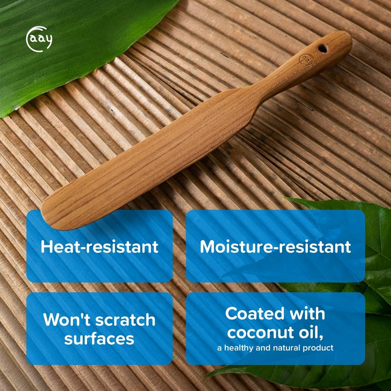FAAY Handmade Teak Spurtle for Sourdough Starter â€“ Wooden Stirring Stick & Mixing Tool for Deep Jars | Nonstick-Safe, Finished with Coconut Cooking Oil, Crafted in Thailand - Image 5