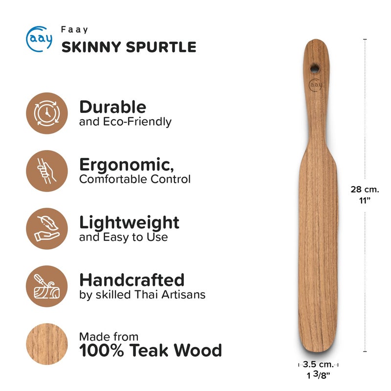 FAAY Handmade Teak Spurtle for Sourdough Starter â€“ Wooden Stirring Stick & Mixing Tool for Deep Jars | Nonstick-Safe, Finished with Coconut Cooking Oil, Crafted in Thailand - Image 2