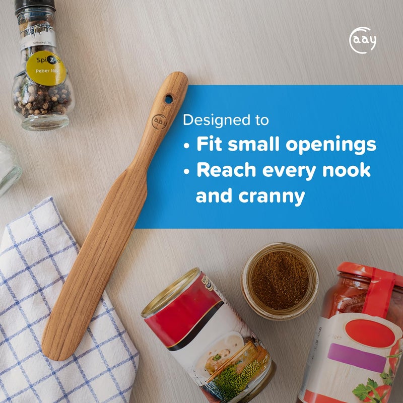 FAAY Handmade Teak Spurtle for Sourdough Starter â€“ Wooden Stirring Stick & Mixing Tool for Deep Jars | Nonstick-Safe, Finished with Coconut Cooking Oil, Crafted in Thailand - Image 4
