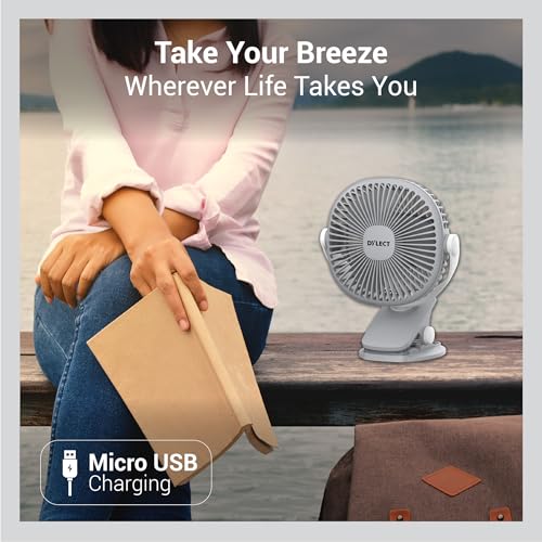 Dylect® Briza Clip Mate Rechargeable Fan | 2000mAh Battery | 8H Runtime | TruSilent BLDC Motor | 3-Speed | 360° Rotation | MICRO-B | Clip & Wall-Mount Fan | Home/Office/Travel | Steel Grey - Image 4
