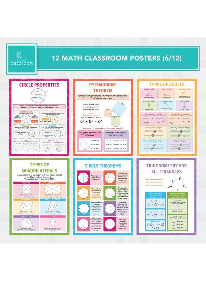 Decorably 12 Math Posters for High School Classroom - 17x22in High School Math Posters for Classroom, Geometry Posters for High School Classroom, Middle School Math Posters for Middle School - Image 3