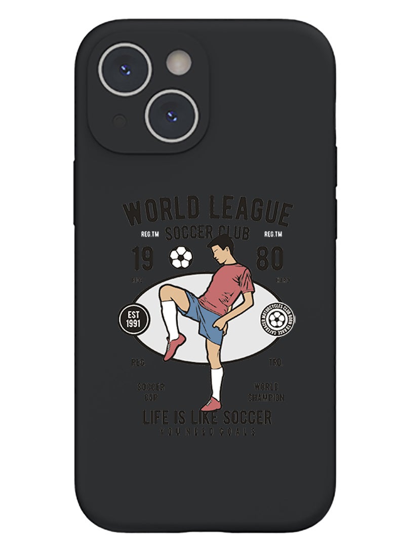 Theodor Protective Slim Fit Case Liquid Silicone Cover with Full Body Protection Anti-Scratch Shockproof Case For iPhone 15 Plus Black - World league - Image 1