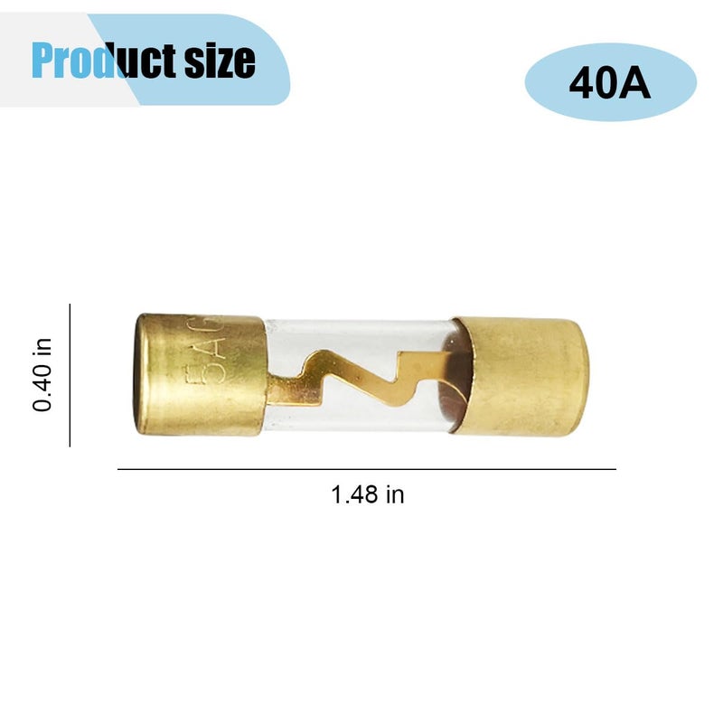 BDZMC 40A AGU Fuse Gold Plated Glass Inline Car Audio, 5Pack Glass Fuse for Car/Auto/Marine Audio Stereo Amplifier Power Protection, Audio Stereo Sytem Fuse (40A) - Image 2