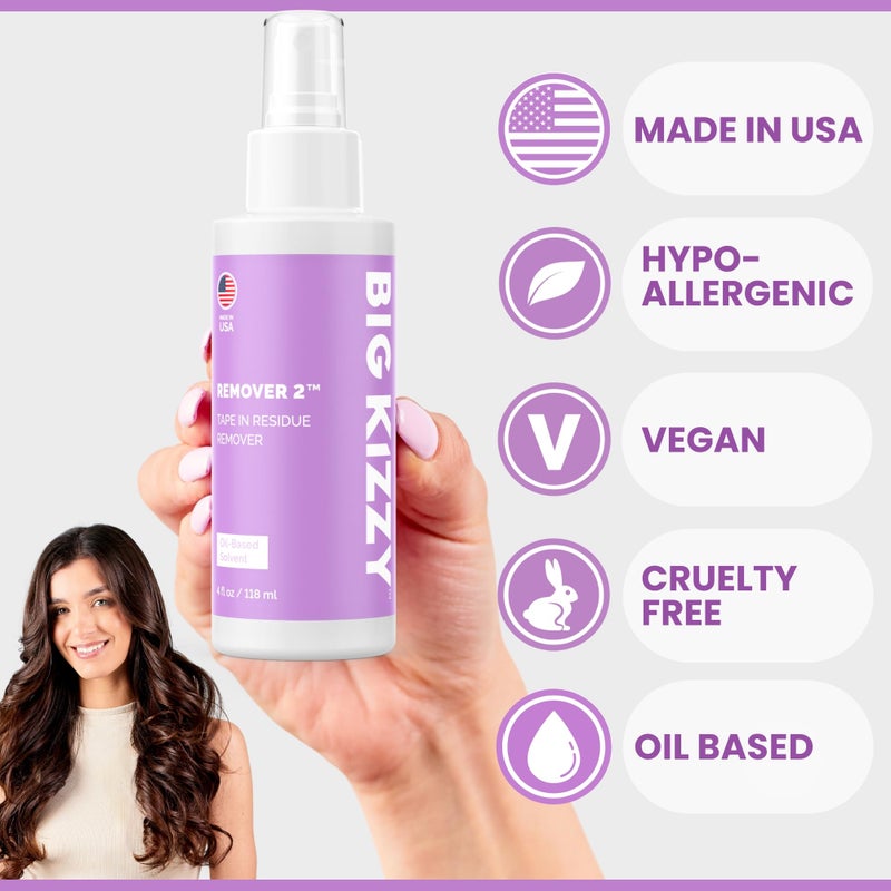 Big Kizzy Remover 2 (4oz) - Tape In Extension Remover for Residue - Quick + Non-damaging Human Hair Extension, Wig, & Hair System Adhesive Residue Remover - Image 3