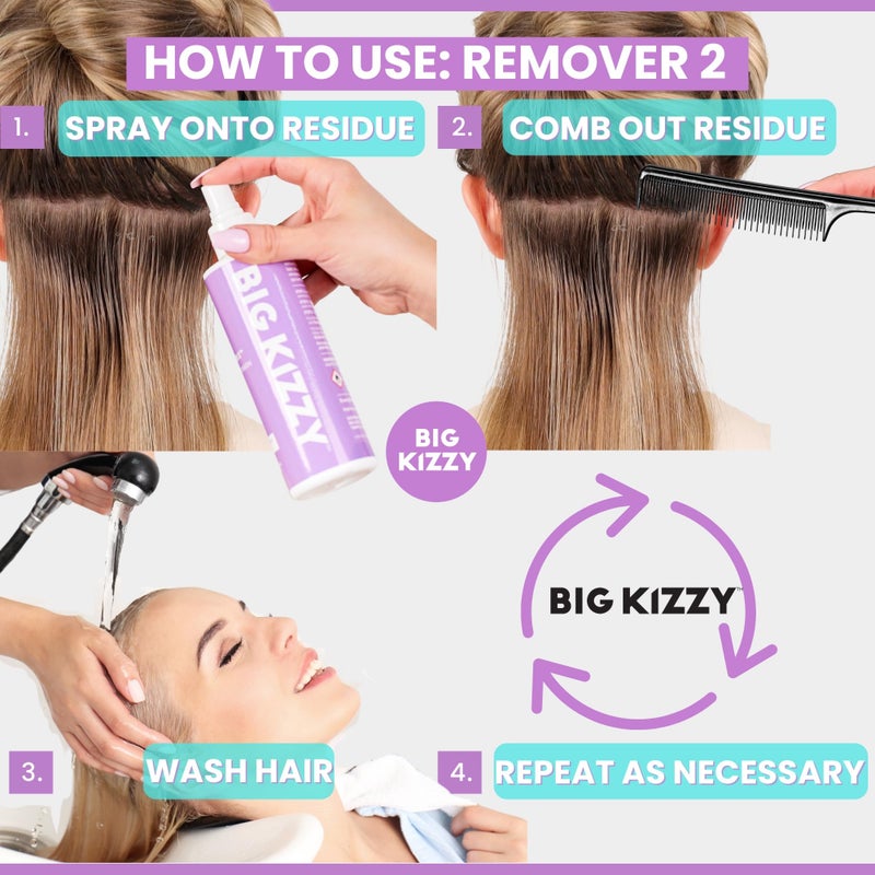 Big Kizzy Remover 2 (4oz) - Tape In Extension Remover for Residue - Quick + Non-damaging Human Hair Extension, Wig, & Hair System Adhesive Residue Remover - Image 4