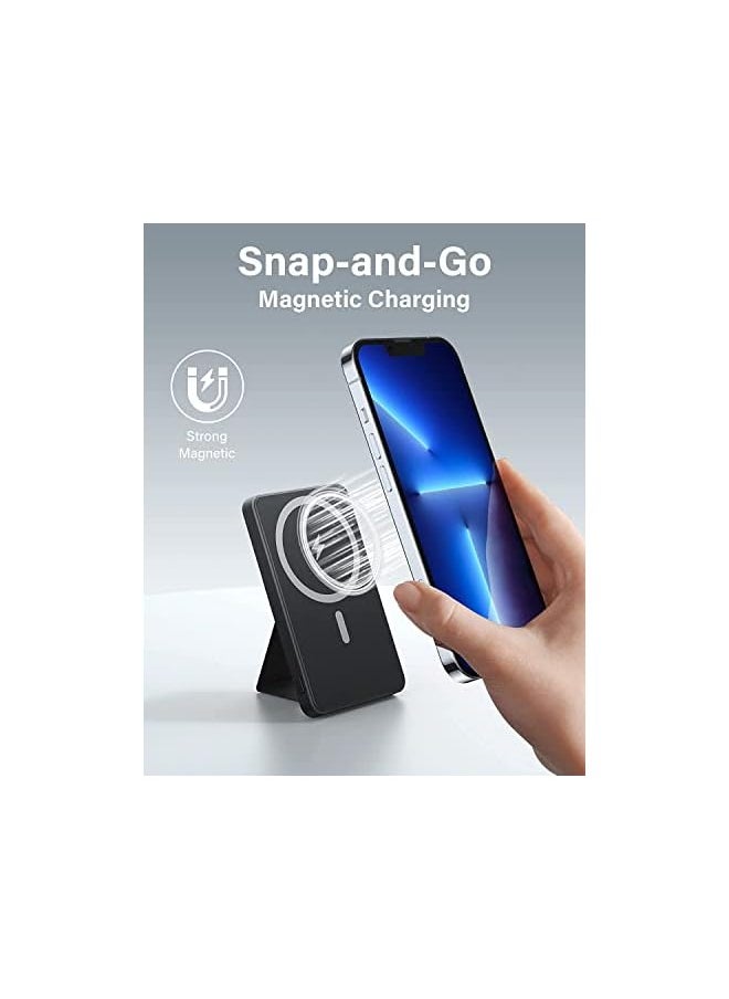 PROMASS - Battery Pack, 6000mAh Wireless Portable Charger with Foldable Stand, Magnetic Power Bank with USB-C 18W Fast Charging for iPhone 14/13/12 Pro/Mini/Pro Max - Image 1