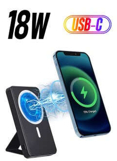 Battery Pack, 6000mAh Wireless Portable Charger with Foldable Stand, Magnetic Power Bank with USB-C 18W Fast Charging for iPhone 14/13/12 Pro/Mini/Pro Max
