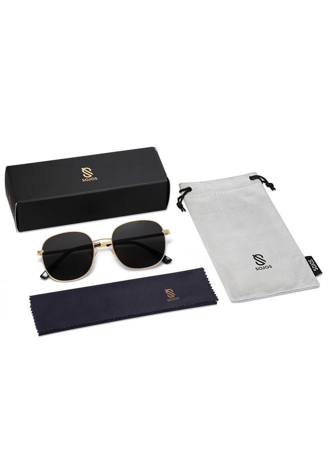 Sojos Classic Trendy Square Sunglasses For Women Men Cute Big Frame Gold Shades Sj1137, Bright Gold/Grey  - Image 5