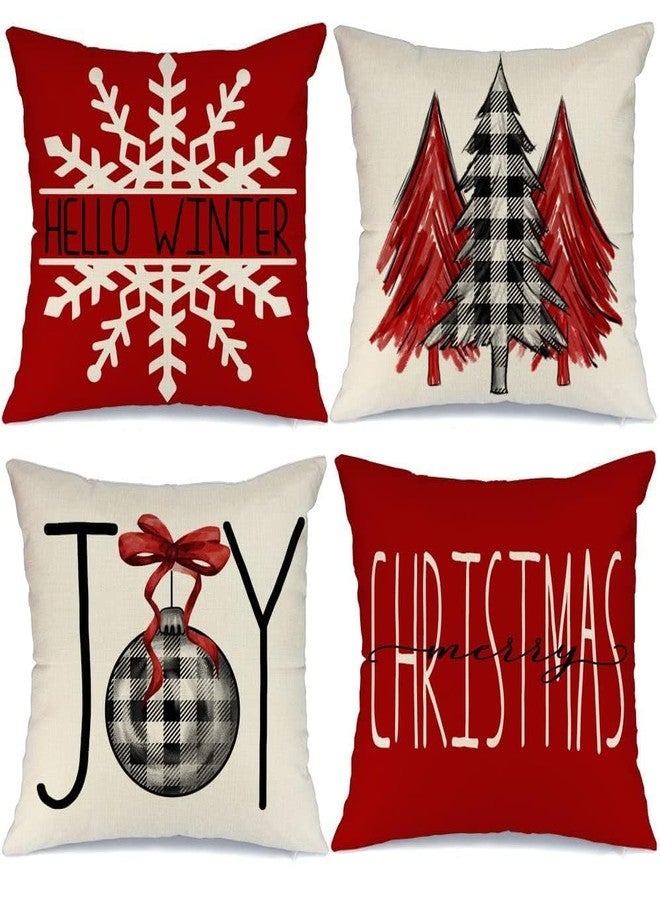 GEEORY Christmas Pillow Covers 18x18 Set of 4 for Xmas Decorations Buffalo Plaid Check Christmas Tree Joy Snow Pillow Cases Winter Holiday Throw Pillows Farmhouse Decor for Couch - Image 2