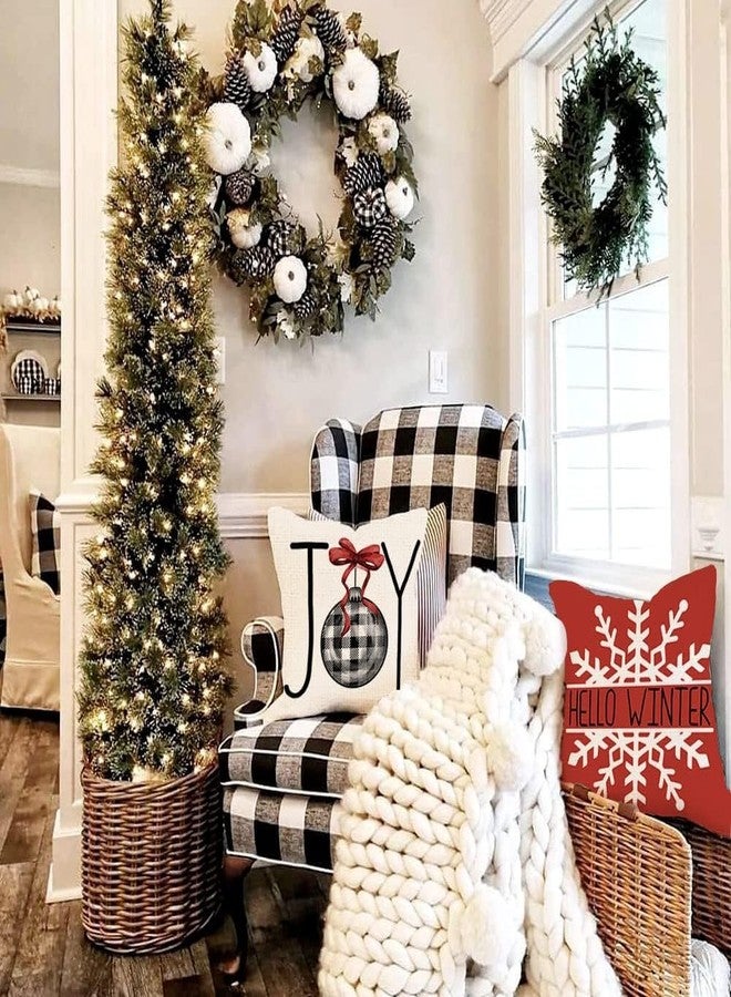 GEEORY Christmas Pillow Covers 18x18 Set of 4 for Xmas Decorations Buffalo Plaid Check Christmas Tree Joy Snow Pillow Cases Winter Holiday Throw Pillows Farmhouse Decor for Couch - Image 3