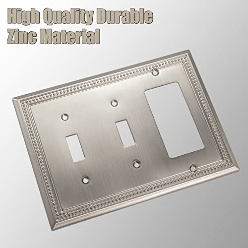 Henne Bery Sunken Pearls Heavy Duty Decorative Wall Plate Switch Plate Outlet Cover (Double Toggle/Single Decorator, Satin Nickel) - Image 2
