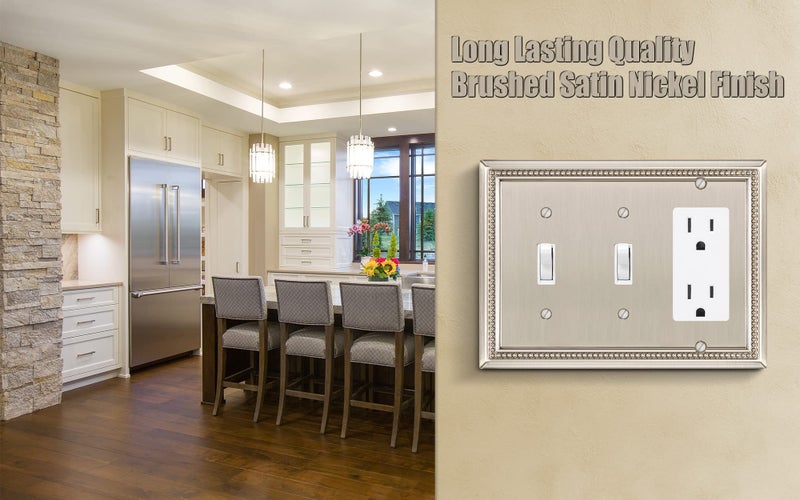 Henne Bery Sunken Pearls Heavy Duty Decorative Wall Plate Switch Plate Outlet Cover (Double Toggle/Single Decorator, Satin Nickel) - Image 5