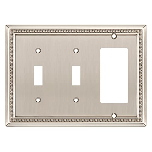 Henne Bery Sunken Pearls Heavy Duty Decorative Wall Plate Switch Plate Outlet Cover (Double Toggle/Single Decorator, Satin Nickel) - Image 1