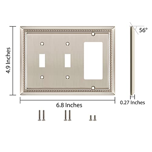 Henne Bery Sunken Pearls Heavy Duty Decorative Wall Plate Switch Plate Outlet Cover (Double Toggle/Single Decorator, Satin Nickel) - Image 3