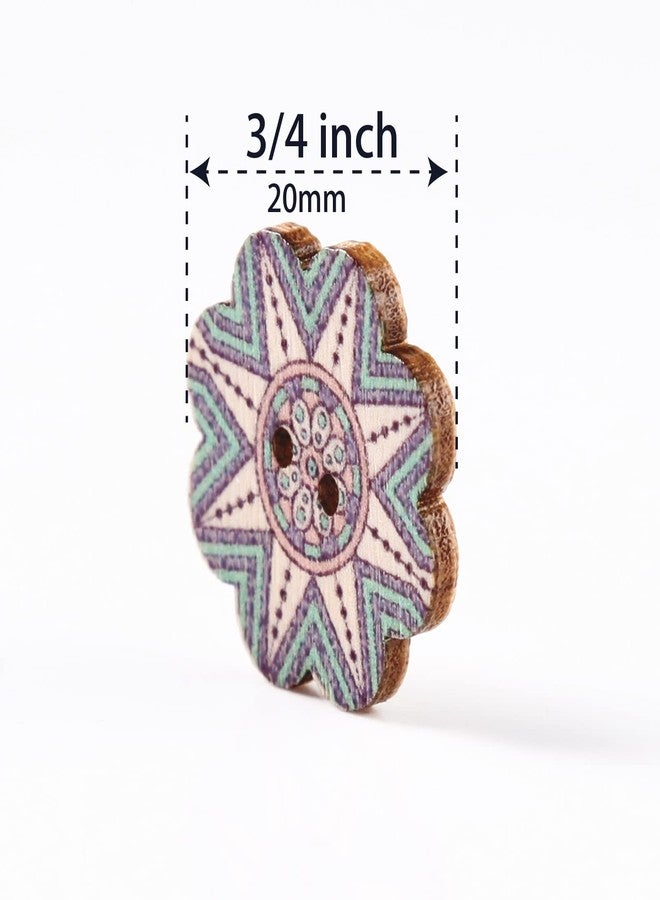 MASONEE 100PCS Mixed Pattern Vintage Wooden Buttons - 3/4inch, 2 Holes, Random Flower Painting, DIY Craft Sewing, Decorative, 20mm - Image 3