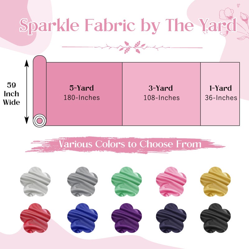 Entisn Pink Glitter Fabric by The Yard, 1 Yard x 59 Inch Shimmer and Shiny Fabric with Silver Metallic Sparkle, Sparkly Cloth for Stage Costume, Fashion Dress, DIY Crafts, Party Decoration - Image 2