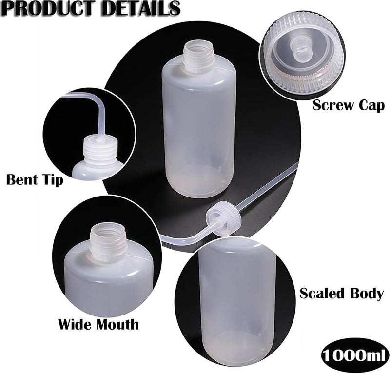 VANTOBEST 2-Pack 1000ml/34oz Clear Plastic Squeeze Tattoo Bottle with Scaled Narrow Mouth, Watering Tool for Gardening & Lab - Image 2