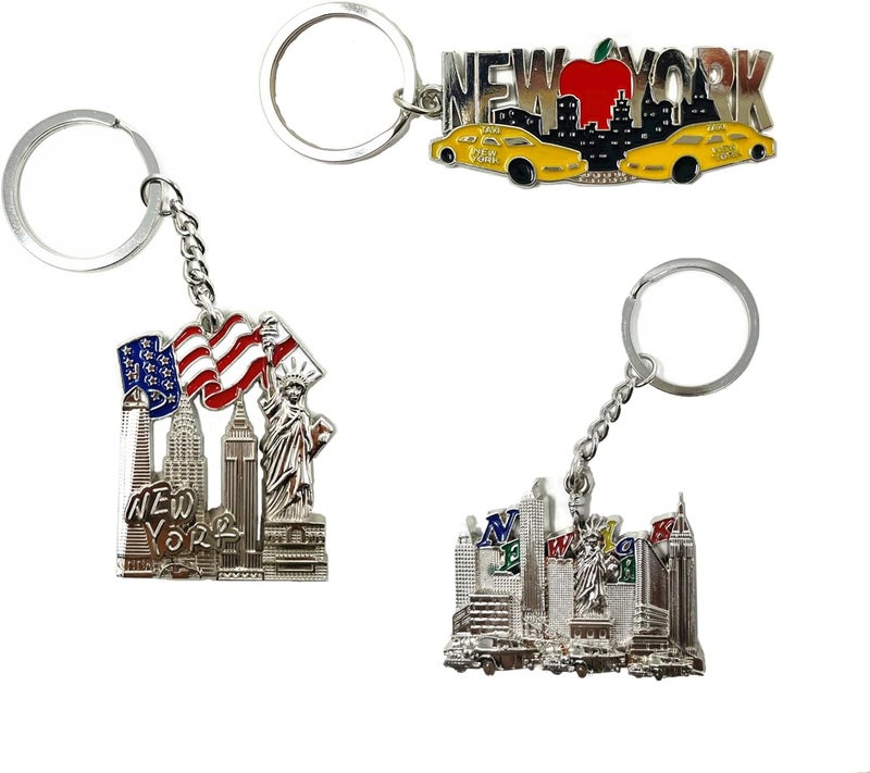 TSY TOOL 12 Pack Silver NYC Souvenir Collection New York Metal Keychain Ring Bundle Bulk Includes Empire State, Freedom Tower, Statue Of Liberty, USA Flag,NY Cab, Apple, 3 Pc Bottle Opener too And More - Image 4