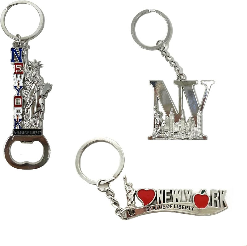 TSY TOOL 12 Pack Silver NYC Souvenir Collection New York Metal Keychain Ring Bundle Bulk Includes Empire State, Freedom Tower, Statue Of Liberty, USA Flag,NY Cab, Apple, 3 Pc Bottle Opener too And More - Image 3