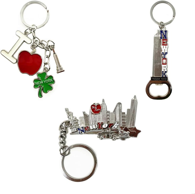 TSY TOOL 12 Pack Silver NYC Souvenir Collection New York Metal Keychain Ring Bundle Bulk Includes Empire State, Freedom Tower, Statue Of Liberty, USA Flag,NY Cab, Apple, 3 Pc Bottle Opener too And More - Image 2