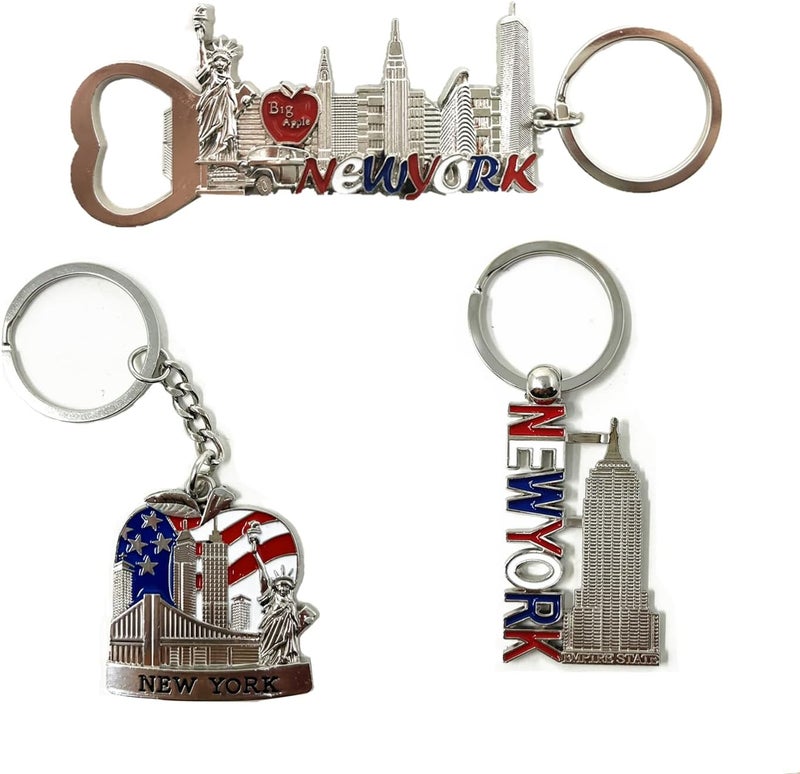 TSY TOOL 12 Pack Silver NYC Souvenir Collection New York Metal Keychain Ring Bundle Bulk Includes Empire State, Freedom Tower, Statue Of Liberty, USA Flag,NY Cab, Apple, 3 Pc Bottle Opener too And More - Image 5