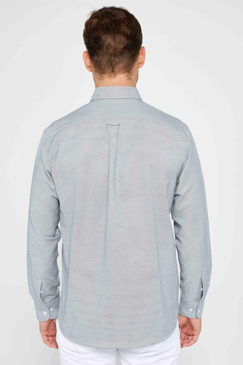 تودورس Classic Fit Long Sleeve Oxford Texture Collar Buttoned Pocket Embroidered Men's Shirt