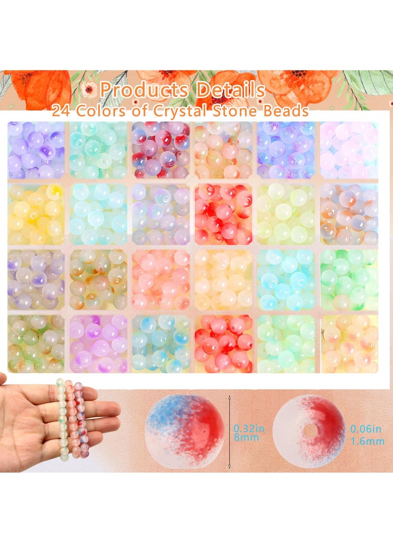 480 Pcs 8mm Glass Beads for Jewelry Making, 24 Colors Crystal Beads Bracelet Making Kit for Bracelet Making and DIY Crafts, Candy Style Perfect Beading Supplies for DIY Jewelry - Image 2