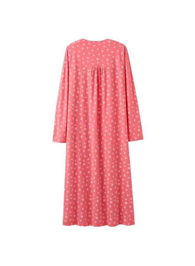 Keyocean Women Nightgowns, Soft Cotton Comfortable Long Sleeves Ladies Nightdress, Snowflakes on Pink, Medium - Image 2
