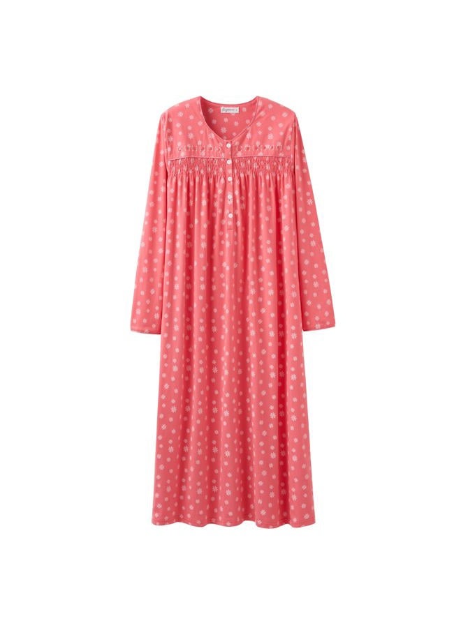 Keyocean Women Nightgowns, Soft Cotton Comfortable Long Sleeves Ladies Nightdress, Snowflakes on Pink, Medium - Image 1