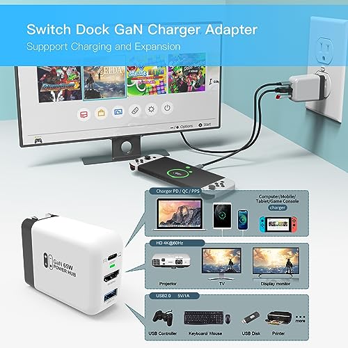 Mirabox 65W Portable Dock Charger for Nintendo Switch, Compatible with Switch OLED/Steam Deck/ROG Ally/Samsung Dex/iPad/MacBook, 4K 60Hz USB C TV Docking Station, Support Charging and HDMI Output - Image 2