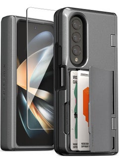 VRS Design Terra Guard Modern GO [Hinge Protection] for Samsung Galaxy Z Fold 4 Case Cover with [2 Card Holder Compartment] & Front Screen Protector - Metal Black  - Image 1