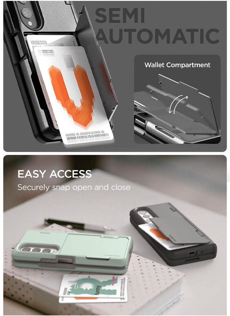 VRS Design Terra Guard Modern GO [Hinge Protection] for Samsung Galaxy Z Fold 4 Case Cover with [2 Card Holder Compartment] & Front Screen Protector - Metal Black  - Image 4