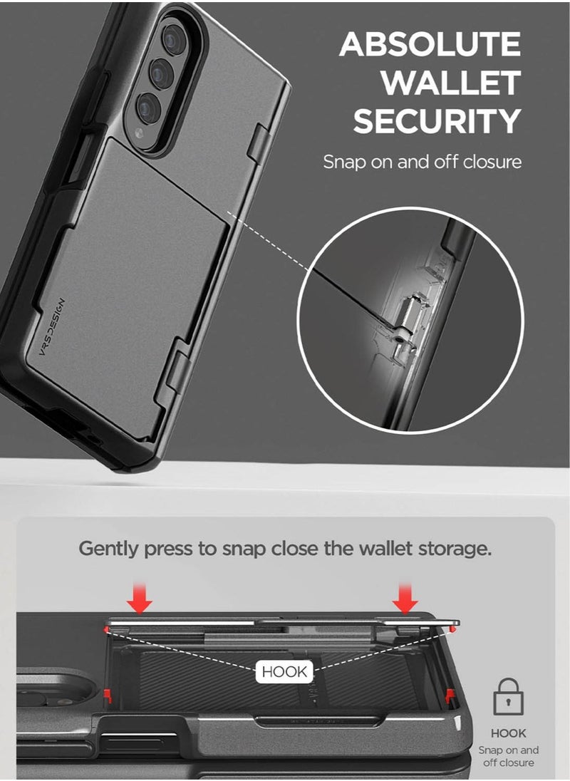 VRS Design Terra Guard Modern GO [Hinge Protection] for Samsung Galaxy Z Fold 4 Case Cover with [2 Card Holder Compartment] & Front Screen Protector - Metal Black  - Image 5