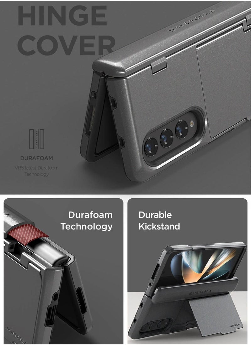 VRS Design Terra Guard Modern GO [Hinge Protection] for Samsung Galaxy Z Fold 4 Case Cover with [2 Card Holder Compartment] & Front Screen Protector - Metal Black  - Image 3