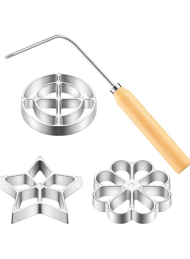 4 Piece Bunuelos Mold Set with Wooden Handle - Star, Flower, and Circle Designs - Image 1