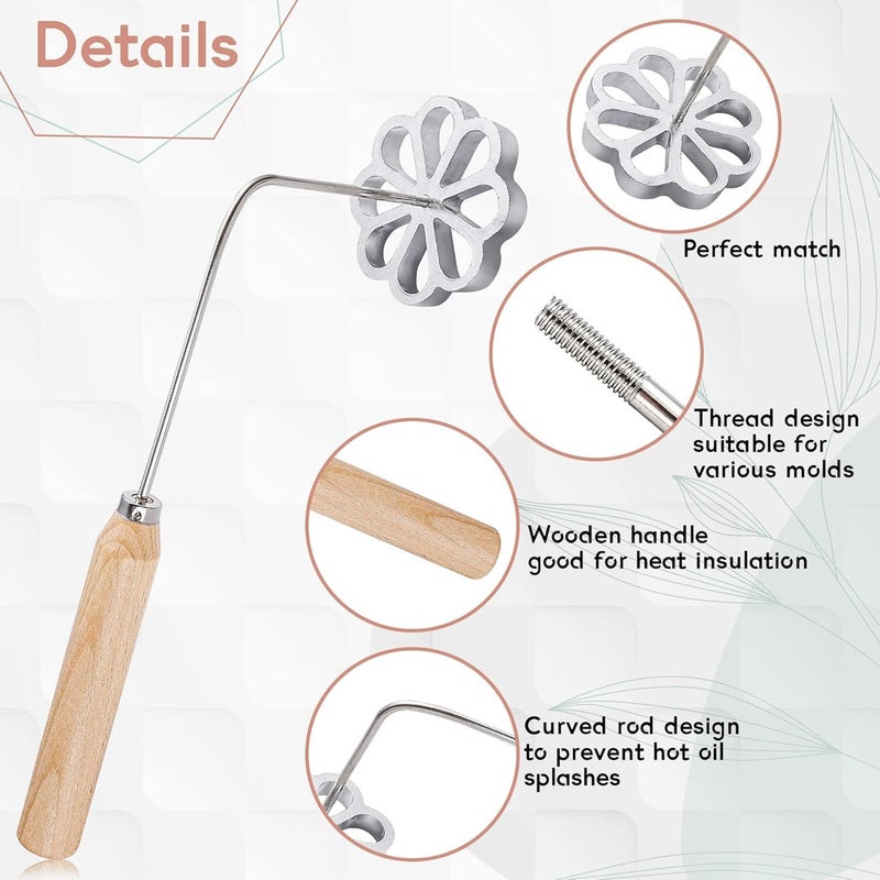 4 Piece Bunuelos Mold Set with Wooden Handle - Star, Flower, and Circle Designs - Image 3